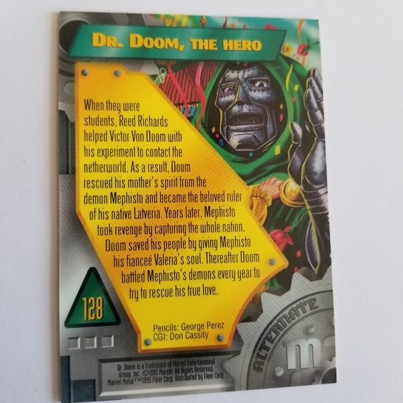 Vintage Marvel Metal trading card from 1995 Dr Doom Alternate M card #128 - Picture 11 of 12